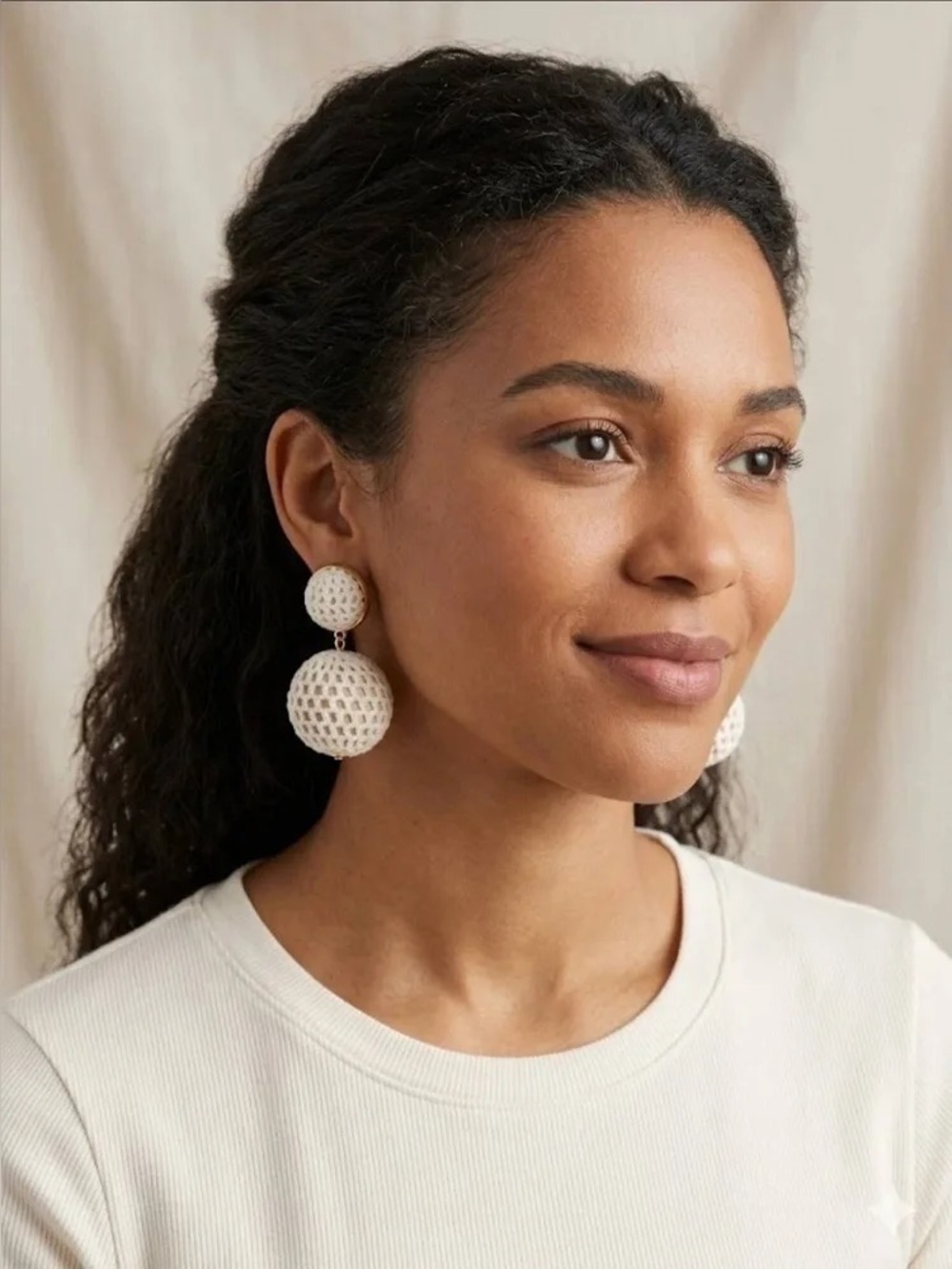 NWT Tuckernuck Cream Netting Lantern Earrings